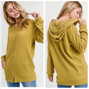 First Love Waffle Brushed Hooded Knit Cardigan With Kangaroo Pockets